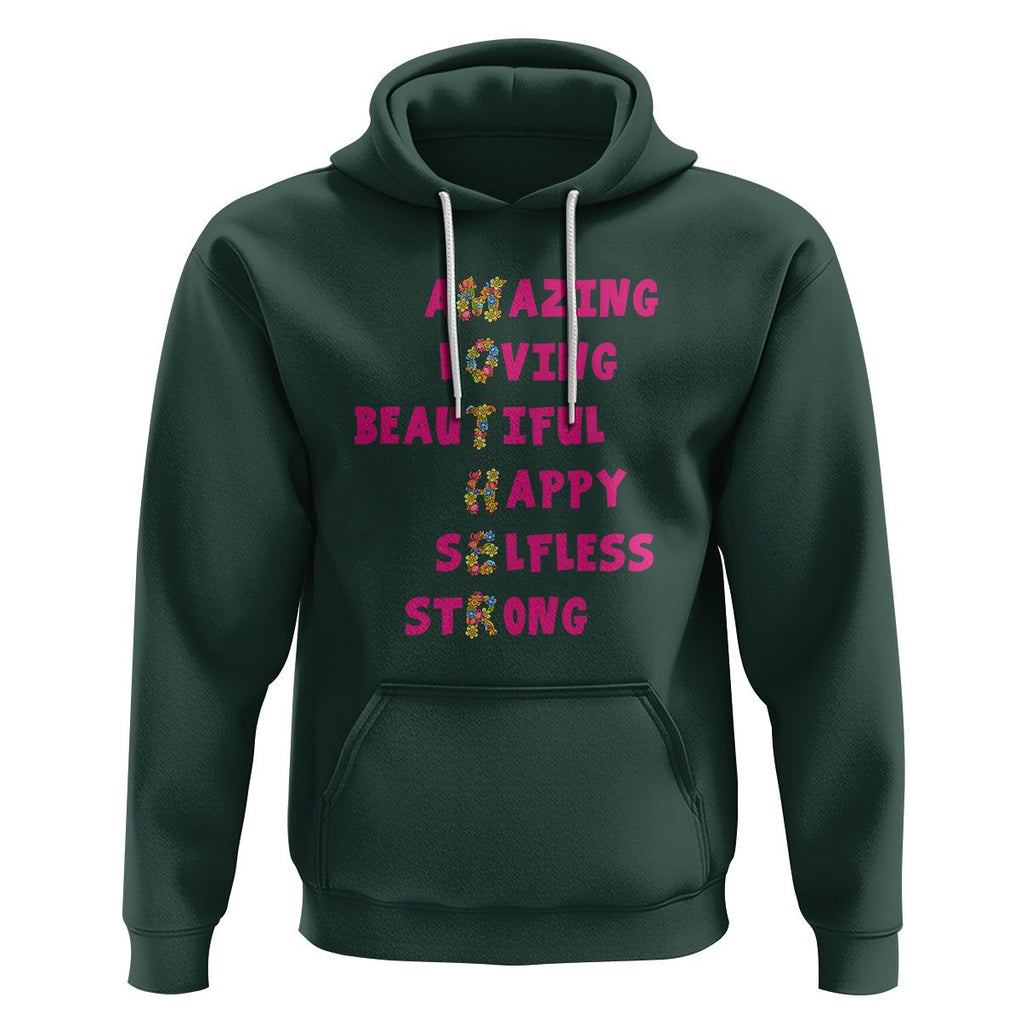Mother Definition Hoodie Amazing Loving Beautiful Happy Selfless Strong Floral Mom's Day TS02 Dark Forest Green Printyourwear