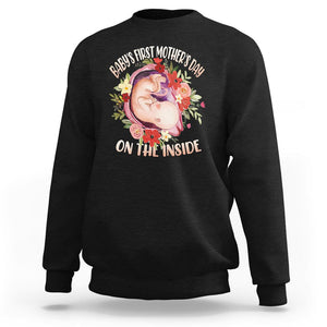 Pregnancy Announcement Sweatshirt Baby's First Mother's Day On The Inside Pregnant New Mom TS02 Black Printyourwear