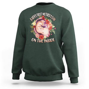Pregnancy Announcement Sweatshirt Baby's First Mother's Day On The Inside Pregnant New Mom TS02 Dark Forest Green Printyourwear