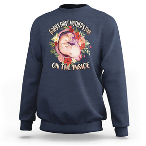 Pregnancy Announcement Sweatshirt Baby's First Mother's Day On The Inside Pregnant New Mom TS02 Navy Printyourwear