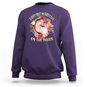 Pregnancy Announcement Sweatshirt Baby's First Mother's Day On The Inside Pregnant New Mom TS02 Purple Printyourwear