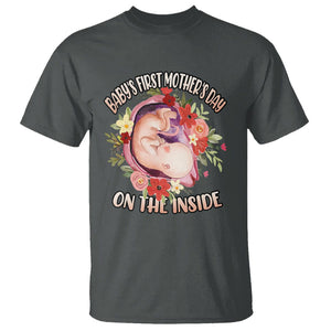 Pregnancy Announcement T Shirt Baby's First Mother's Day On The Inside Pregnant New Mom TS02 Dark Heather Printyourwear