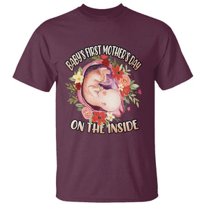 Pregnancy Announcement T Shirt Baby's First Mother's Day On The Inside Pregnant New Mom TS02 Maroon Printyourwear