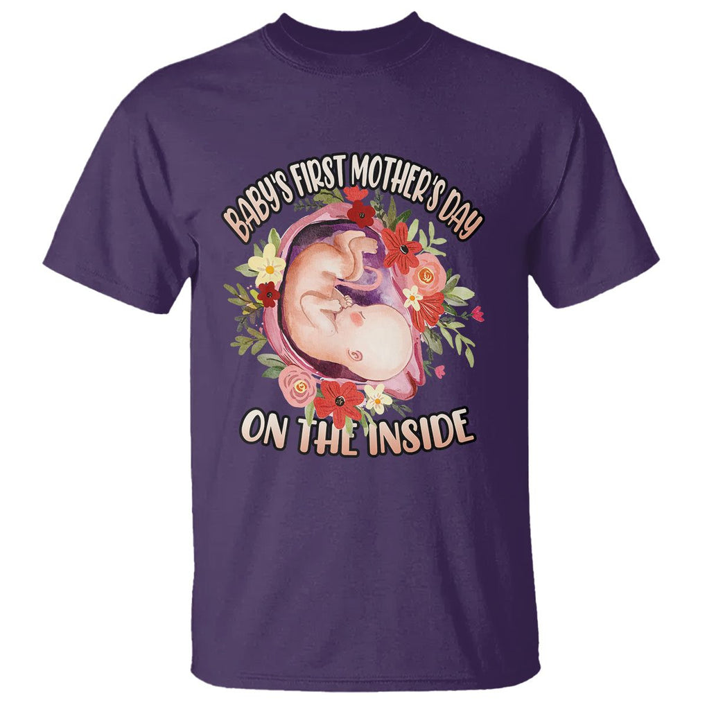 Pregnancy Announcement T Shirt Baby's First Mother's Day On The Inside Pregnant New Mom TS02 Purple Printyourwear