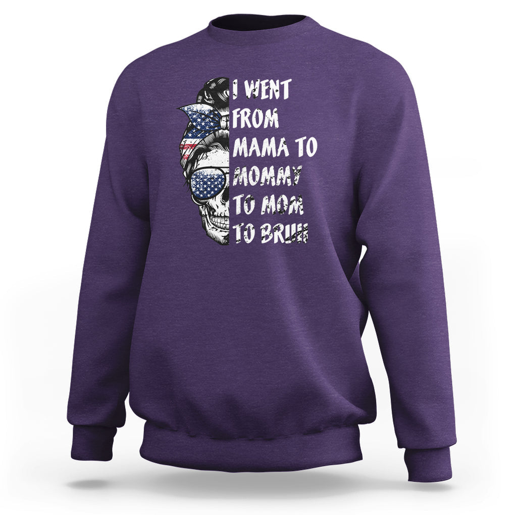 Skull Mom Sweatshirt I Went From Mama To Mommy Mom Bruh Funny Mother's Day Messy Bun TS02 Purple Printyourwear
