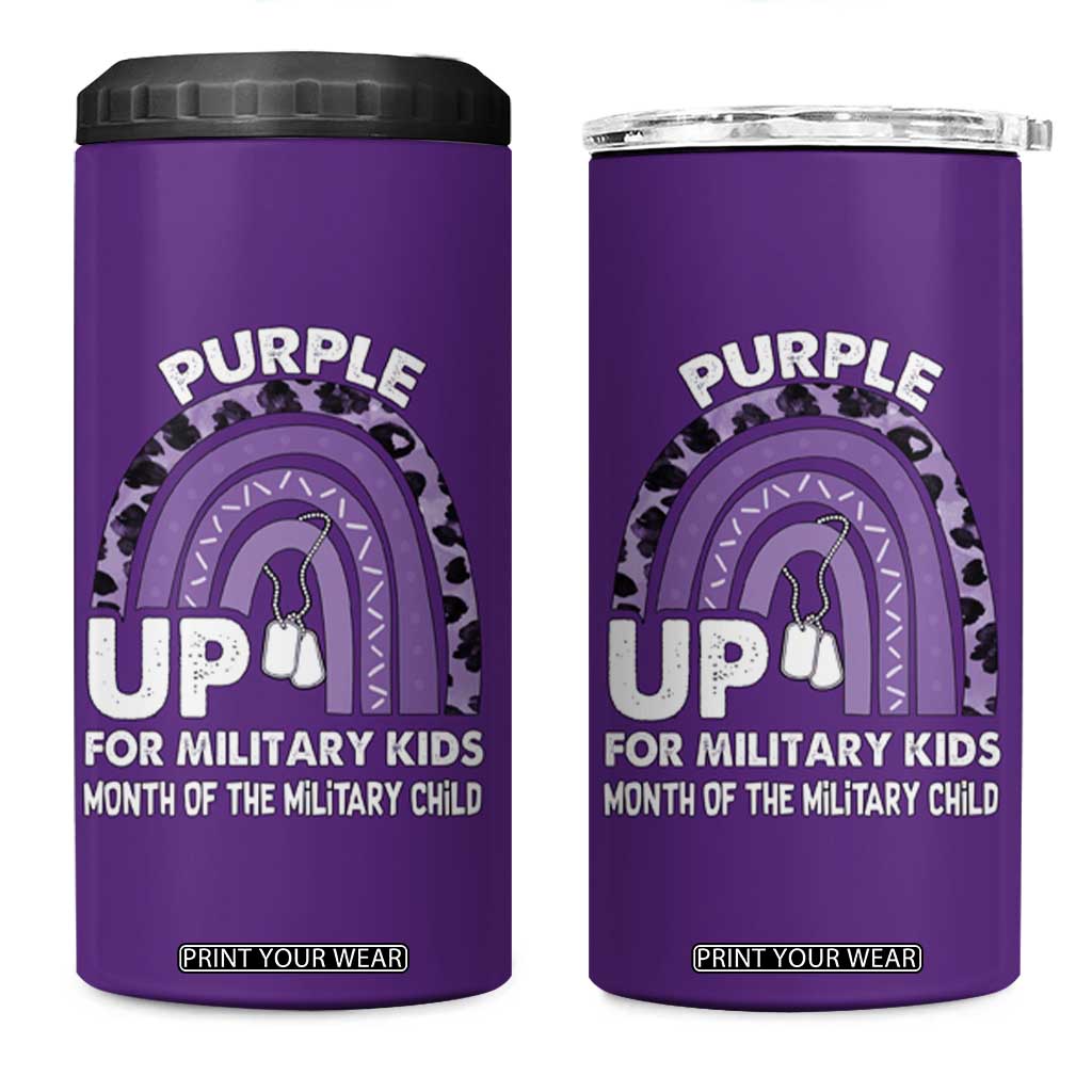 Purple Up For Military Kids 4 in 1 Can Cooler Tumbler Military Child Month Dog Tags Purple Ribbon Rainbow TS02 One Size: 16 oz Purple Print Your Wear