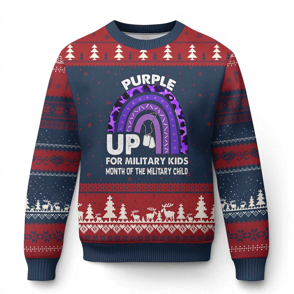 Purple Up For Military Kids Ugly Christmas Sweater Military Child Month Dog Tags Purple Ribbon Rainbow TS02 Navy Red Print Your Wear
