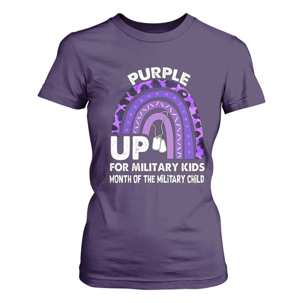 Purple Up For Military Kids T Shirt For Women Military Child Month Dog Tags Purple Ribbon Rainbow TS02 Purple Print Your Wear