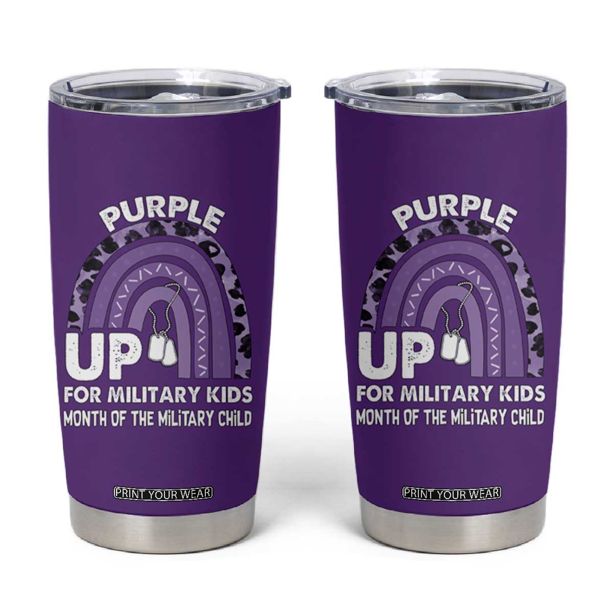 Purple Up For Military Kids Tumbler Cup Military Child Month Dog Tags Purple Ribbon Rainbow TS02 Purple Print Your Wear