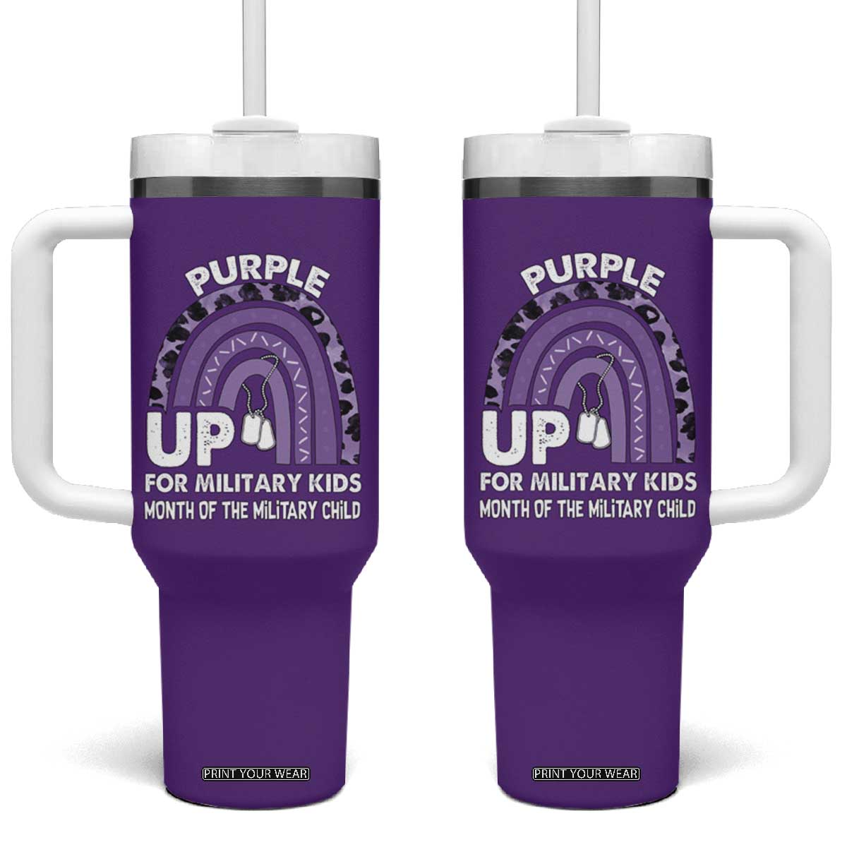 Purple Up For Military Kids Tumbler With Handle Military Child Month Dog Tags Purple Ribbon Rainbow TS02 One Size: 40 oz Purple Print Your Wear