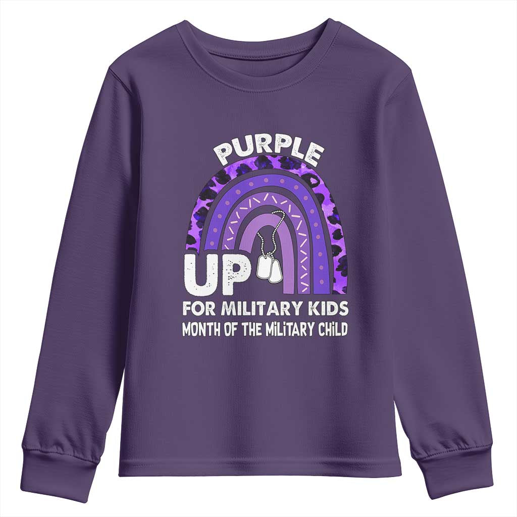 Purple Up For Military Kids Youth Sweatshirt Military Child Month Dog Tags Purple Ribbon Rainbow TS02 Purple Print Your Wear