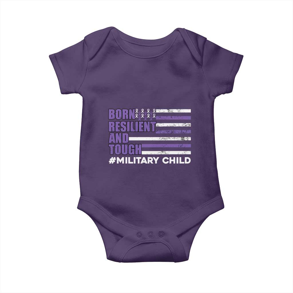Military Child Born Resilient Tough Baby Onesie Month Of The Military Kids Army Soldier American Flag TS02 Purple Print Your Wear