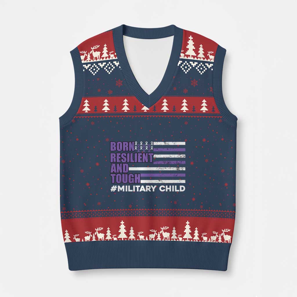 Military Child Born Resilient Tough V-Neck Knit Sweater Vest Month Of The Military Kids Army Soldier American Flag TS02 Navy Red Print Your Wear