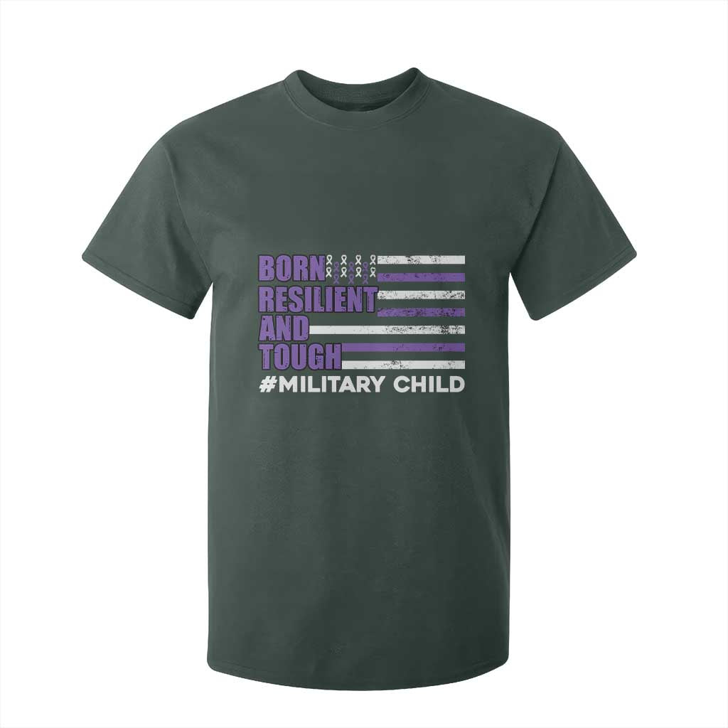 Military Child Born Resilient Tough T Shirt For Kid Month Of The Military Kids Army Soldier American Flag TS02 Dark Forest Green Print Your Wear