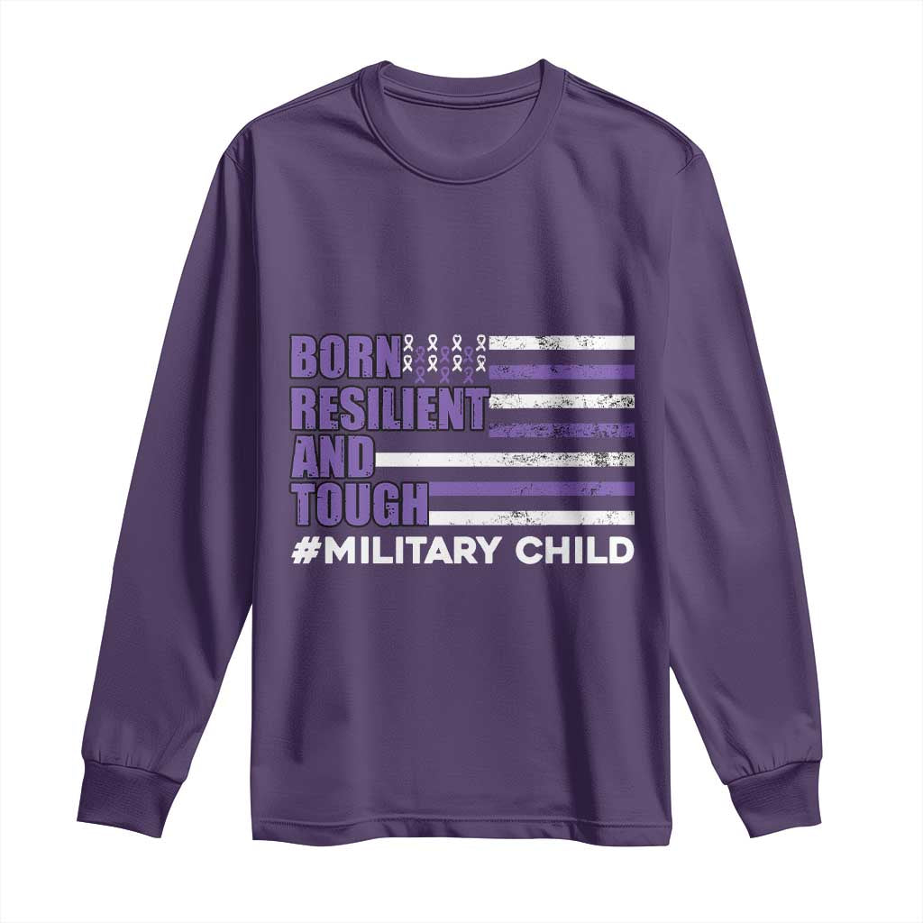 Military Child Born Resilient Tough Long Sleeve Shirt Month Of The Military Kids Army Soldier American Flag TS02 Purple Print Your Wear