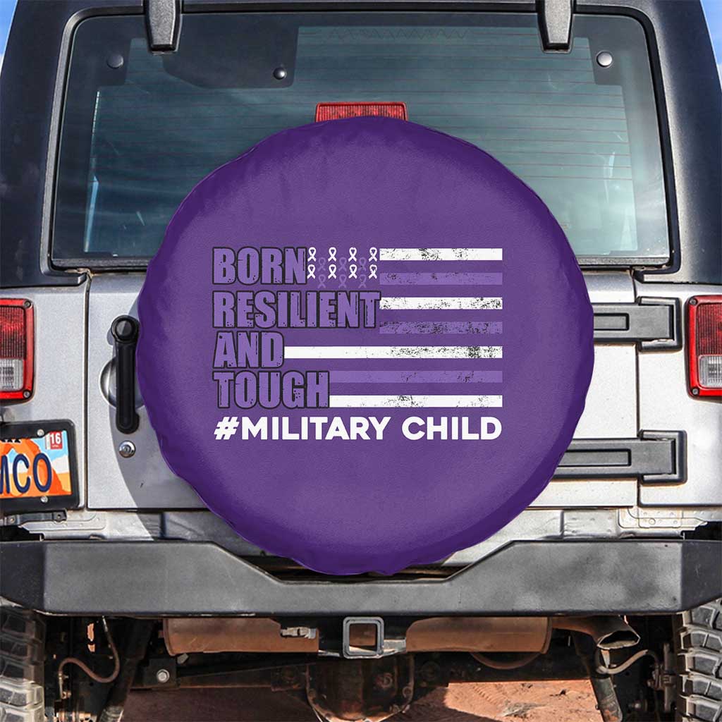 Military Child Born Resilient Tough Spare Tire Cover Month Of The Military Kids Army Soldier American Flag TS02 No hole Purple Print Your Wear