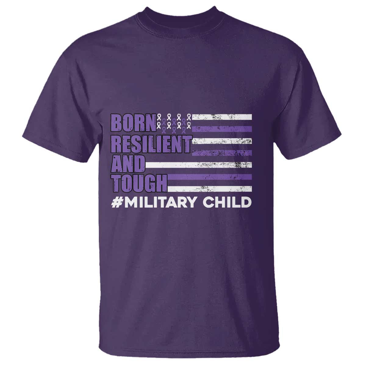 Military Child Born Resilient Tough T Shirt Month Of The Military Kids Army Soldier American Flag TS02 Purple Print Your Wear