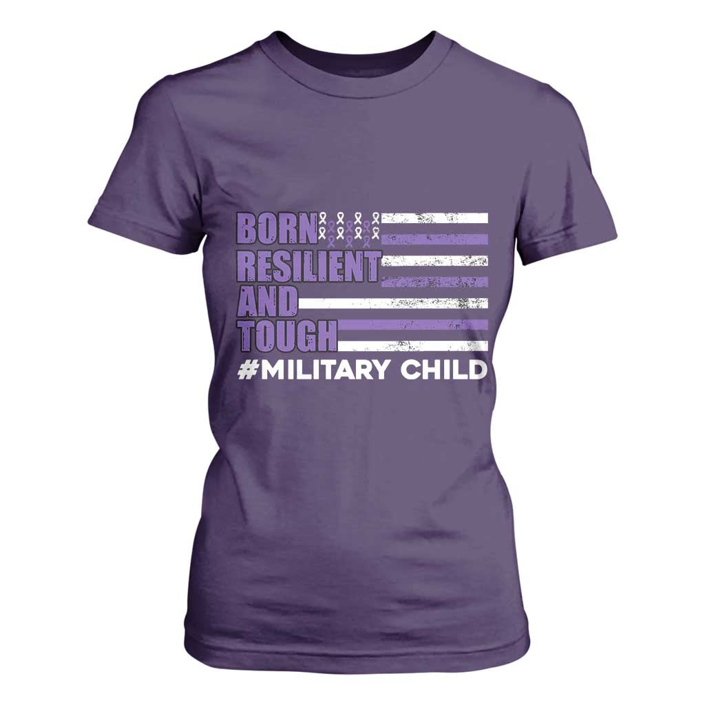 Military Child Born Resilient Tough T Shirt For Women Month Of The Military Kids Army Soldier American Flag TS02 Purple Print Your Wear