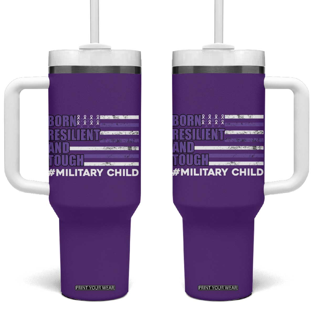 Military Child Born Resilient Tough Tumbler With Handle Month Of The Military Kids Army Soldier American Flag TS02 One Size: 40 oz Purple Print Your Wear