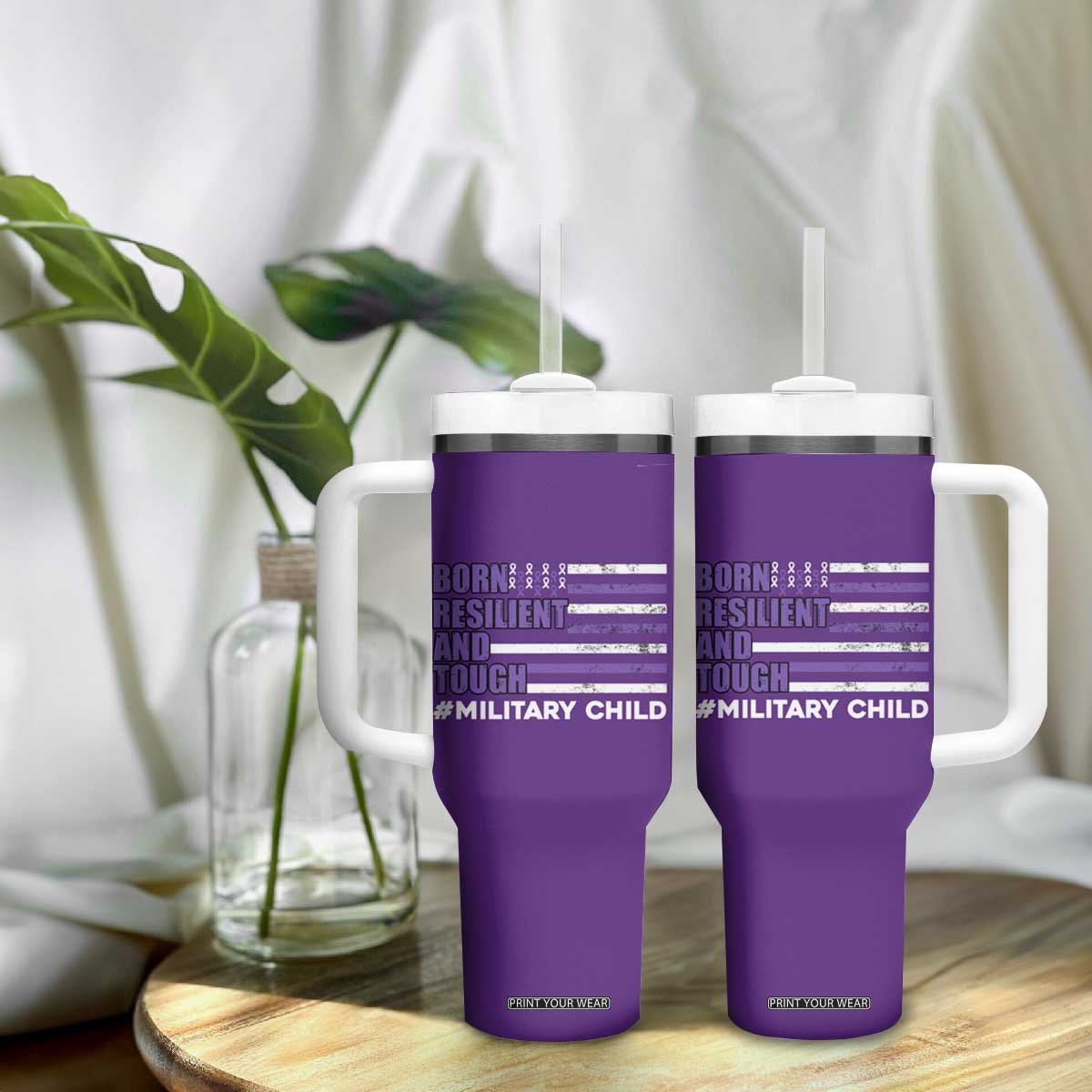 Military Child Born Resilient Tough Tumbler With Handle Month Of The Military Kids Army Soldier American Flag TS02 Print Your Wear