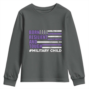 Military Child Born Resilient Tough Youth Sweatshirt Month Of The Military Kids Army Soldier American Flag TS02 Dark Heather Print Your Wear
