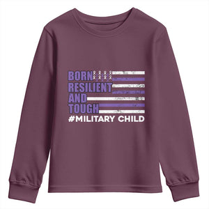 Military Child Born Resilient Tough Youth Sweatshirt Month Of The Military Kids Army Soldier American Flag TS02 Maroon Print Your Wear