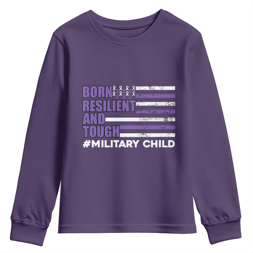 Military Child Born Resilient Tough Youth Sweatshirt Month Of The Military Kids Army Soldier American Flag TS02 Purple Print Your Wear