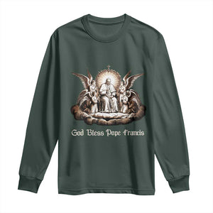 God Bless Pope Francis Long Sleeve Shirt Memorial Angel Catholic Faith & Unity TS02 Dark Forest Green Print Your Wear