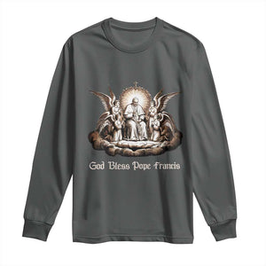 God Bless Pope Francis Long Sleeve Shirt Memorial Angel Catholic Faith & Unity TS02 Dark Heather Print Your Wear