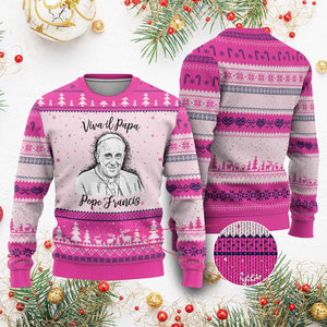 Viva il Papa Pope Francis Ugly Christmas Sweater Thank You Papa Catholic Tribute TS02 Hot Pink Print Your Wear