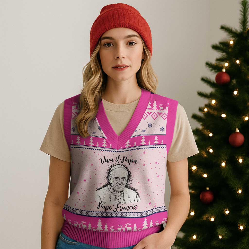 Viva il Papa Pope Francis V-Neck Knit Sweater Vest Thank You Papa Catholic Tribute TS02 Hot Pink Print Your Wear