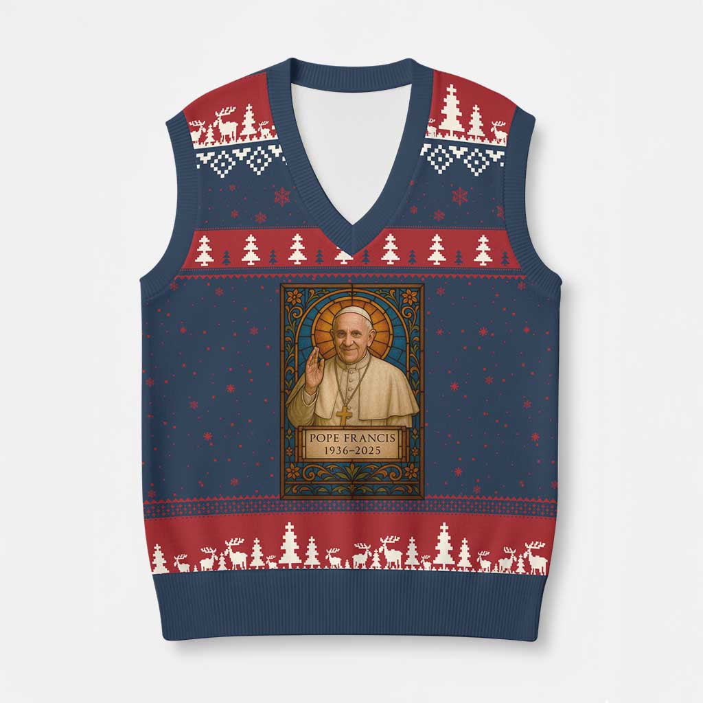 Beloved Pope Francis V-Neck Knit Sweater Vest 1936-2025 Memorial TS02 Navy Red Print Your Wear