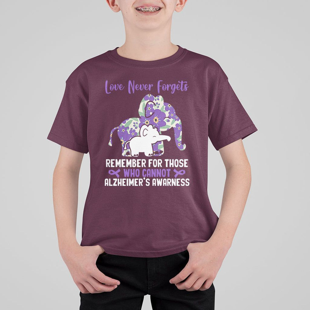 Purple Elephant Alzheimer's Awareness T Shirt For Kid Love Never Forget Remember For Those Who Cannot ALZ TS02 Maroon Print Your Wear