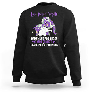 Purple Elephant Alzheimer's Awareness Sweatshirt Love Never Forget Remember For Those Who Cannot ALZ TS02 Black Print Your Wear