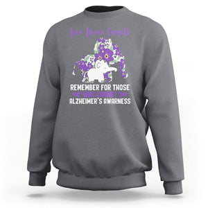 Purple Elephant Alzheimer's Awareness Sweatshirt Love Never Forget Remember For Those Who Cannot ALZ TS02 Charcoal Print Your Wear