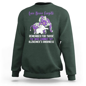 Purple Elephant Alzheimer's Awareness Sweatshirt Love Never Forget Remember For Those Who Cannot ALZ TS02 Dark Forest Green Print Your Wear