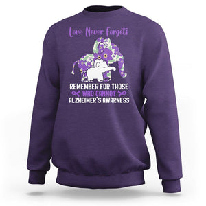 Purple Elephant Alzheimer's Awareness Sweatshirt Love Never Forget Remember For Those Who Cannot ALZ TS02 Purple Print Your Wear