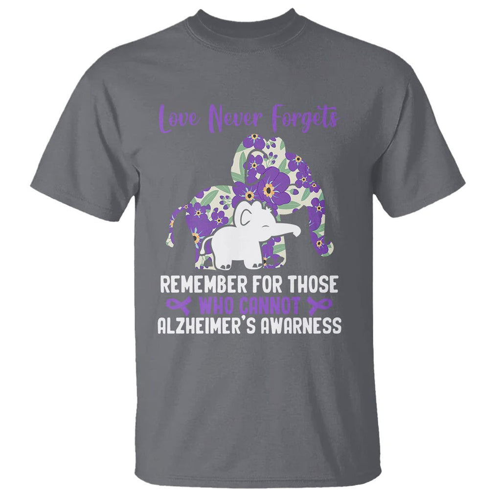 Purple Elephant Alzheimer's Awareness T Shirt Love Never Forget Remember For Those Who Cannot ALZ TS02 Charcoal Print Your Wear