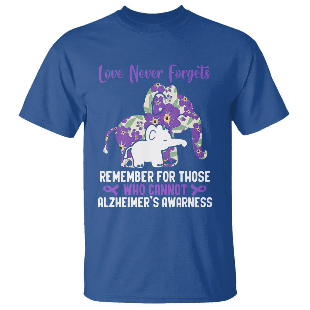 Purple Elephant Alzheimer's Awareness T Shirt Love Never Forget Remember For Those Who Cannot ALZ TS02 Royal Blue Print Your Wear