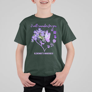 Purple Butterfly Alzheimer's Awareness T Shirt For Kid I Will Remember For You ALZ Support Squad TS02 Dark Forest Green Print Your Wear