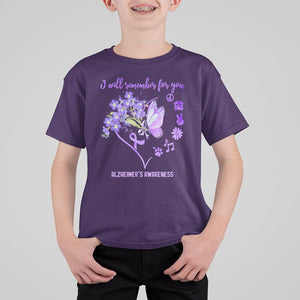Purple Butterfly Alzheimer's Awareness T Shirt For Kid I Will Remember For You ALZ Support Squad TS02 Purple Print Your Wear