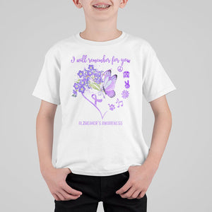 Purple Butterfly Alzheimer's Awareness T Shirt For Kid I Will Remember For You ALZ Support Squad TS02 White Print Your Wear