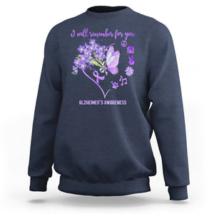 Purple Butterfly Alzheimer's Awareness Sweatshirt I Will Remember For You ALZ Support Squad TS02 Navy Print Your Wear