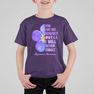 Forget Me Not Alzheimer's Awareness T Shirt For Kid You May Not Remember But I Will Never Forget Support Squad ALZ TS02 Purple Print Your Wear