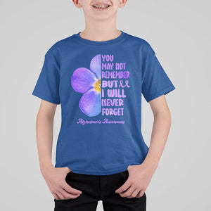 Forget Me Not Alzheimer's Awareness T Shirt For Kid You May Not Remember But I Will Never Forget Support Squad ALZ TS02 Royal Blue Print Your Wear