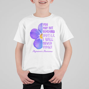 Forget Me Not Alzheimer's Awareness T Shirt For Kid You May Not Remember But I Will Never Forget Support Squad ALZ TS02 White Print Your Wear