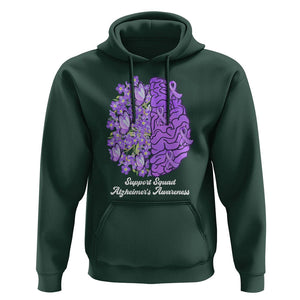 Forget Me Not Alzheimer's Awareness Hoodie Support Squad Dementia Purple Ribbon TS02 Dark Forest Green Print Your Wear