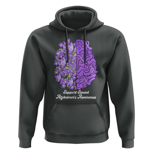 Forget Me Not Alzheimer's Awareness Hoodie Support Squad Dementia Purple Ribbon TS02 Dark Heather Print Your Wear