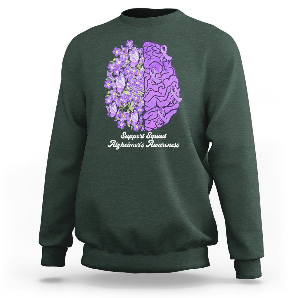 Forget Me Not Alzheimer's Awareness Sweatshirt Support Squad Dementia Purple Ribbon TS02 Dark Forest Green Print Your Wear