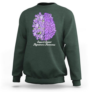 Forget Me Not Alzheimer's Awareness Sweatshirt Support Squad Dementia Purple Ribbon TS02 Dark Forest Green Print Your Wear